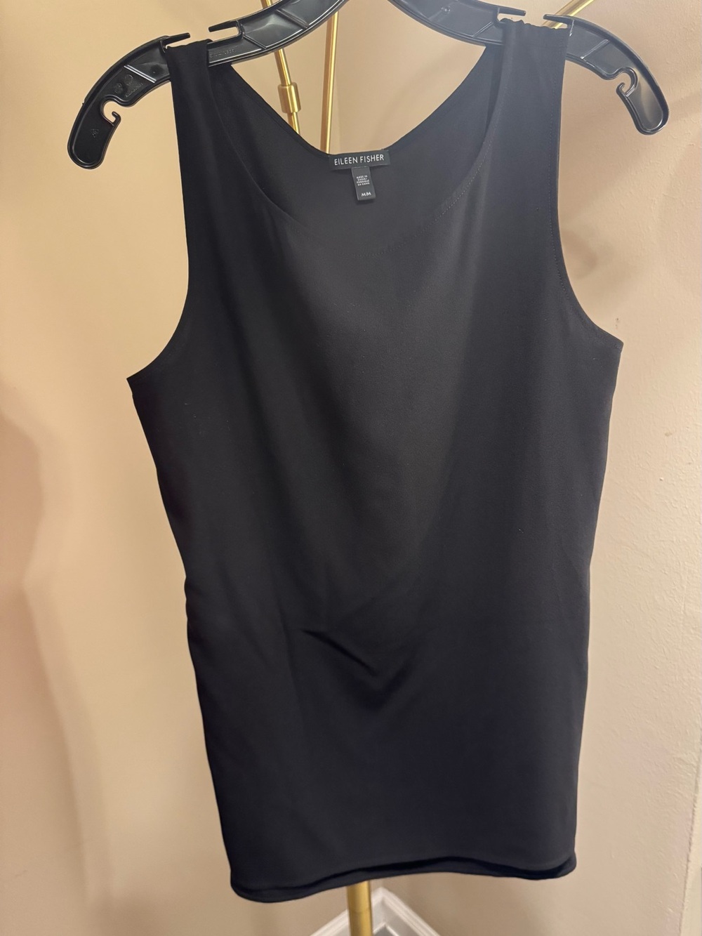 Eileen Fisher 100% Silk Black Sleeveless Tunic Tank Top Minimalist M